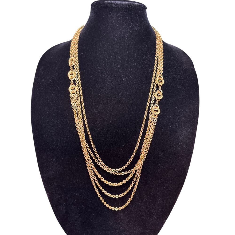 Vintage Monet Multi strand Necklace Link Chain With Wreaths - Picture 2 of 9